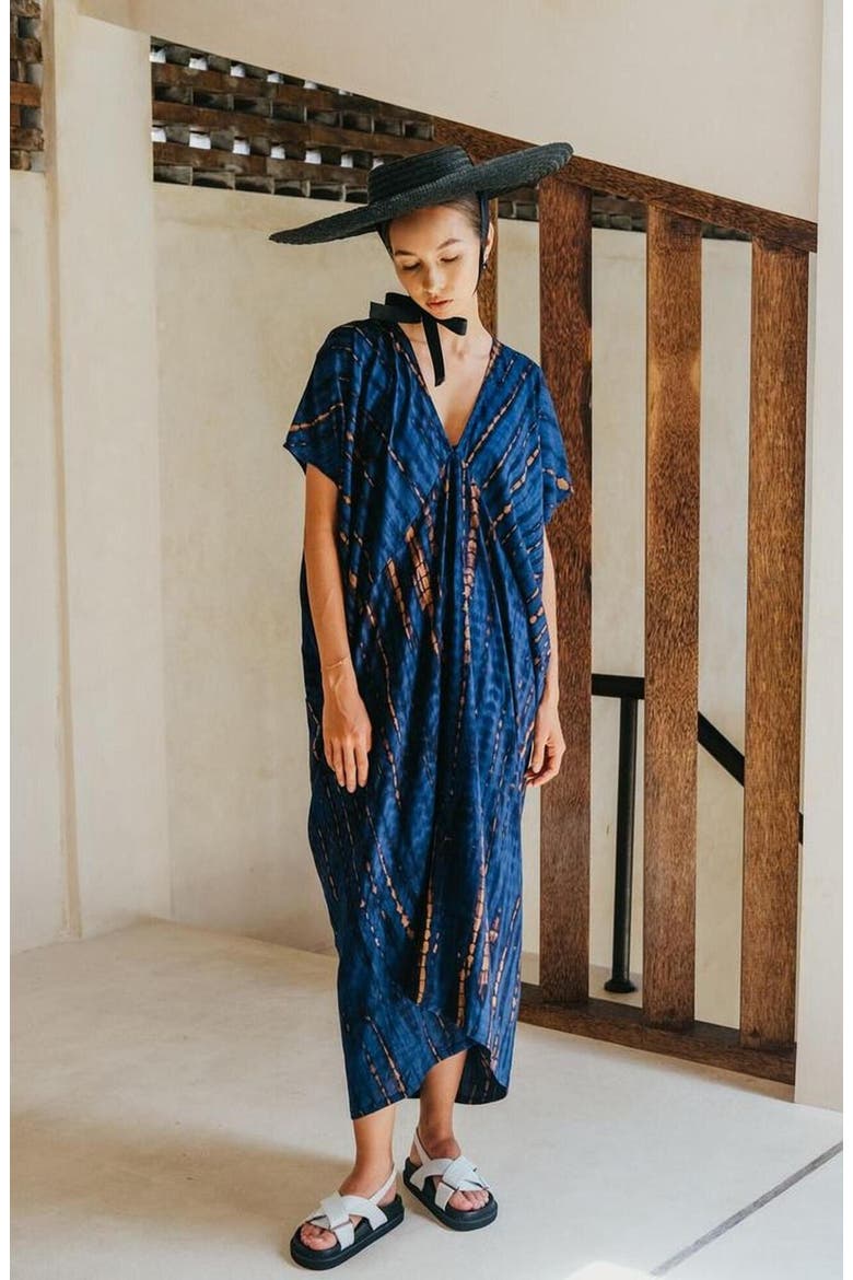 Madella Hand Dyed Kaftan Dress, Alternate, color, Blue