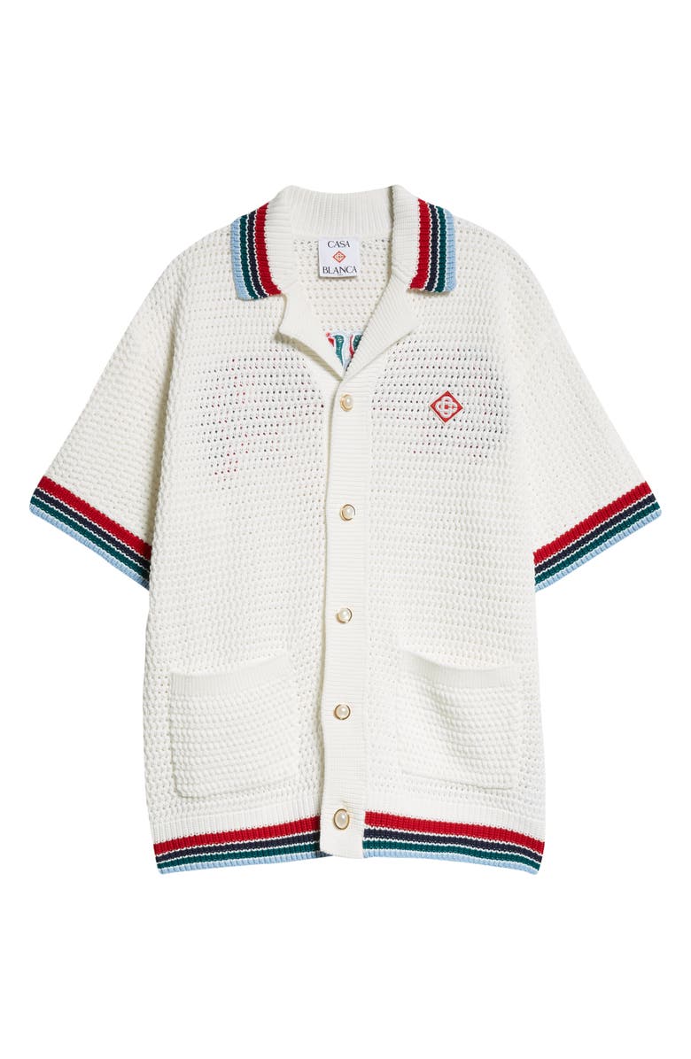 Casablanca Sporty Faux Crochet Cotton Short Sleeve Button-Up Shirt, Alternate, color, 