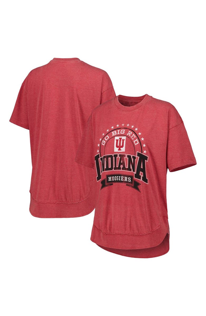PRESSBOX Women's Pressbox Heather Crimson Indiana Hoosiers Vintage Wash Poncho Captain T-Shirt, Main, color, 