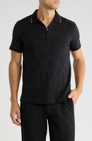 Cactus Man Tipped Quarter Zip Polo In Black
