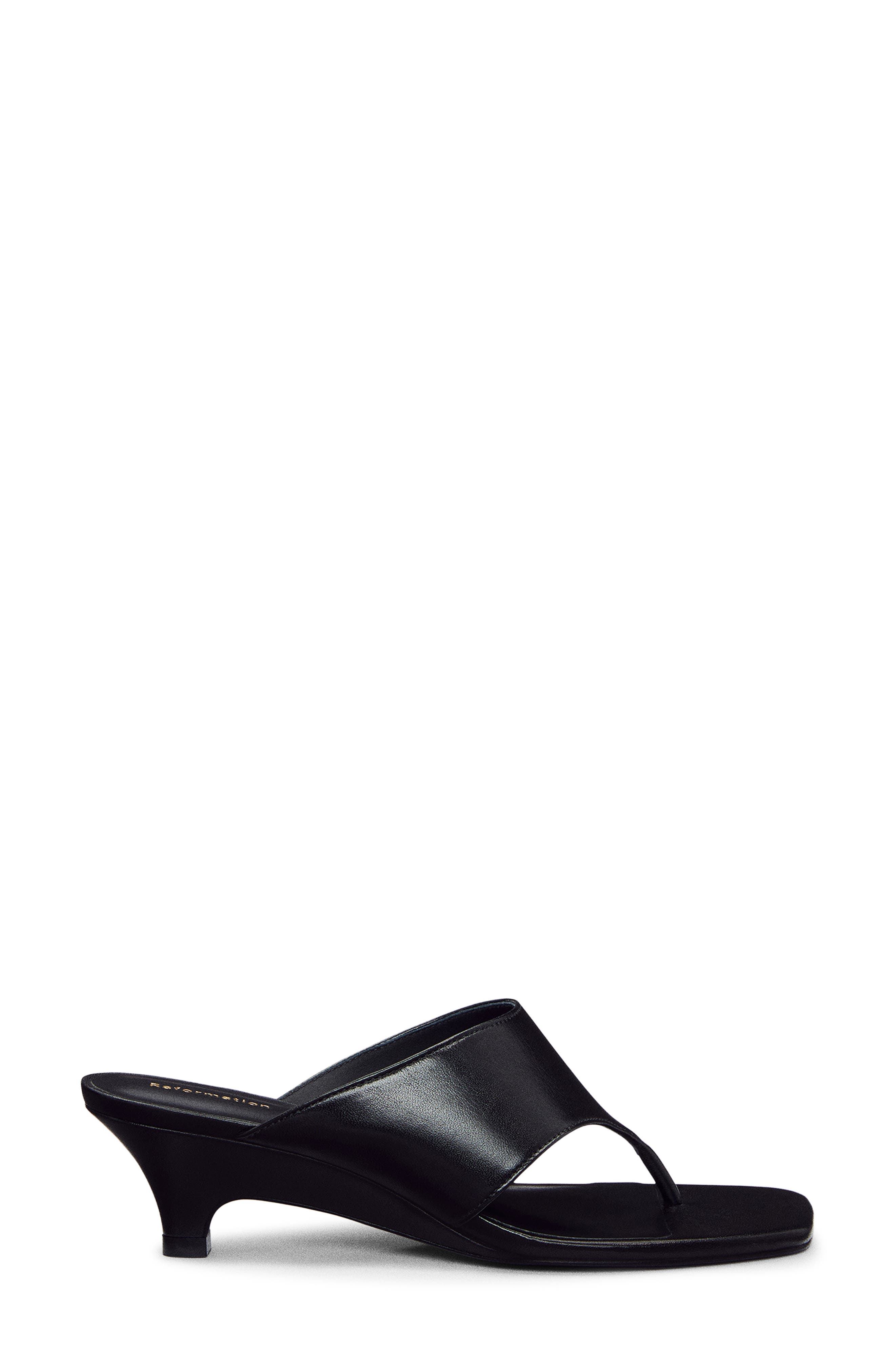 Reformation Sherlyn Wedge Thong Sandal, Alternate, color, Black Leather