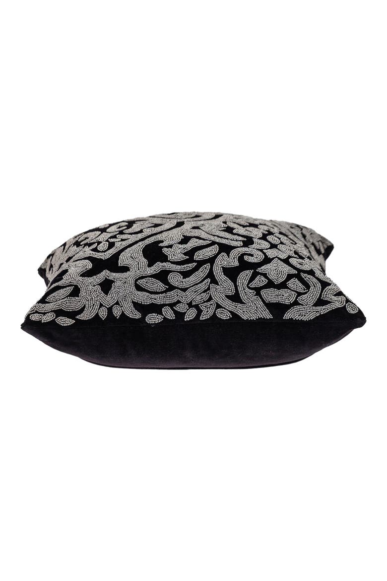 Carmela Beaded Velvet Throw Pillow, Alternate, color, BLACK