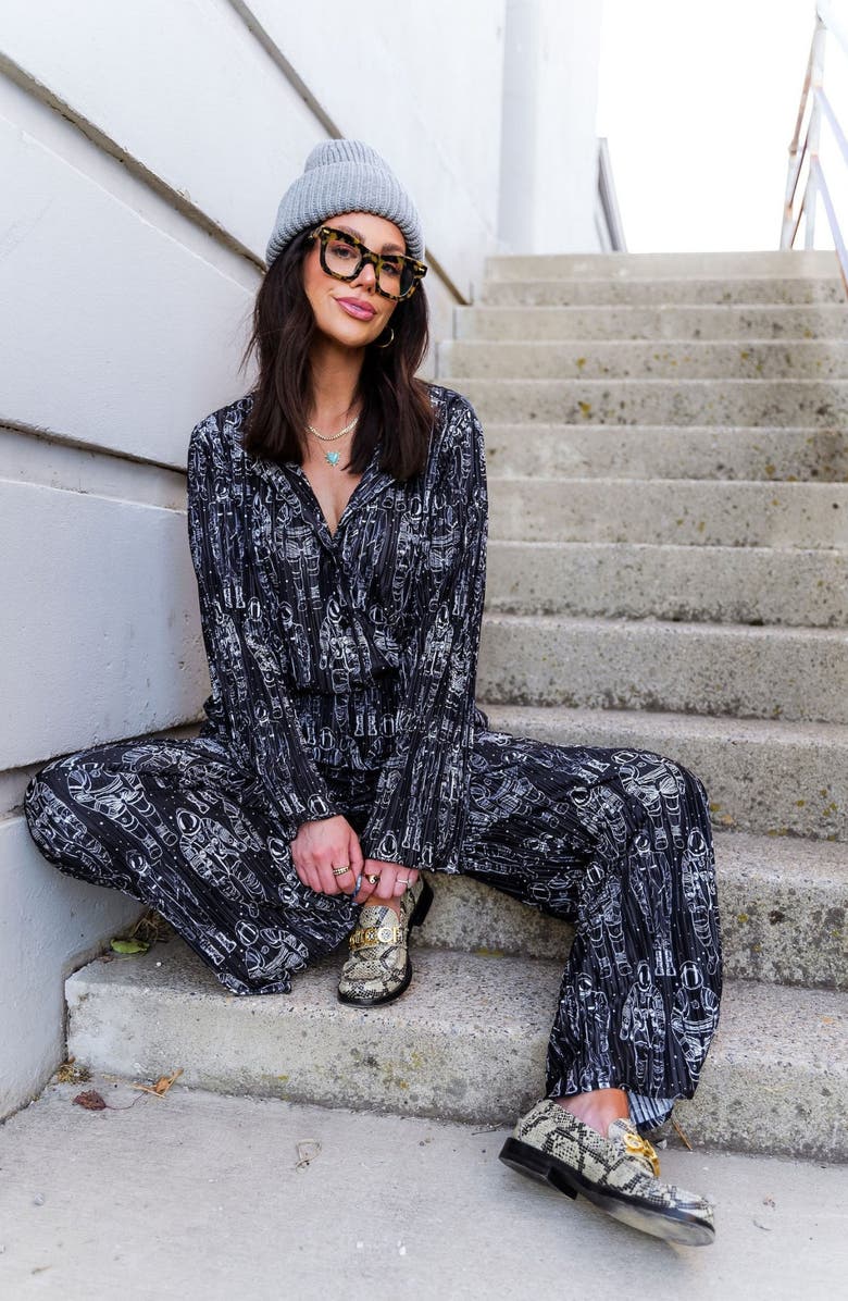 Dressed in Lala Interstellar Astronauts Long Sleeve Plissé Top & High Waist Pants, Alternate, color, Interstellar Astronauts