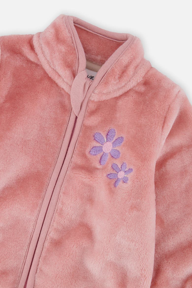 Plush Flower Embroidered Zip Jacket, Alternate, color, Dusty Pink