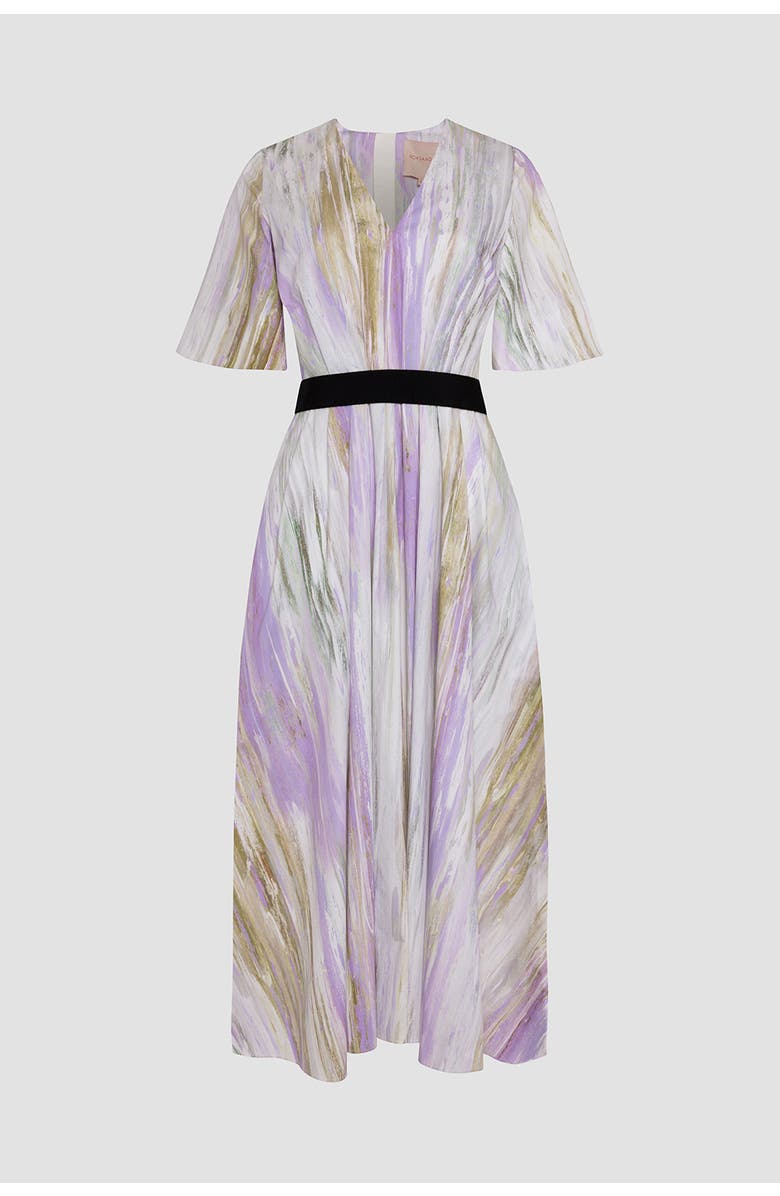 Roksanda Sana Printed V-Neck Midi Dress, Alternate, color, Brush Chalk / Wisteria