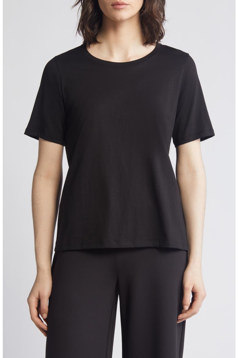 Crewneck Organic Cotton Jersey Top, Main, color, BLACK