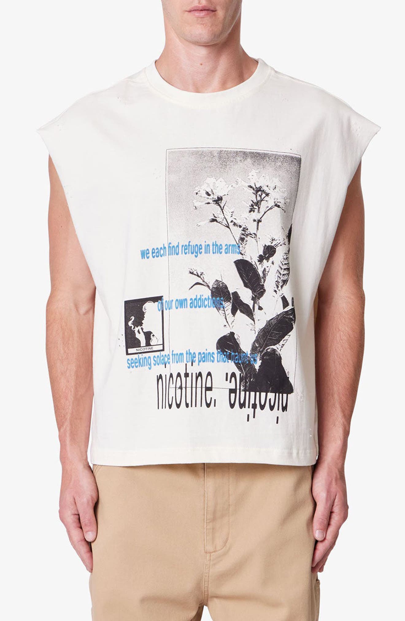 mnml Sleeveless Distressed Graphic Cutoff T-Shirt