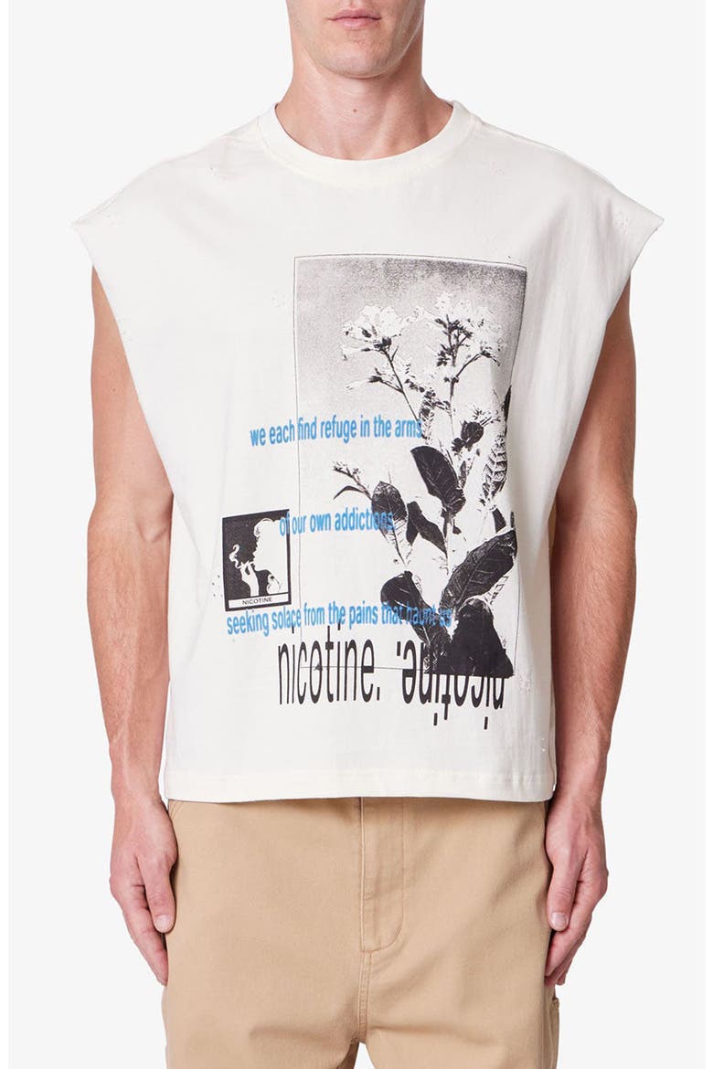 Sleeveless Distressed Graphic Cutoff T-Shirt, Main, color, ANTIQUE WHITE