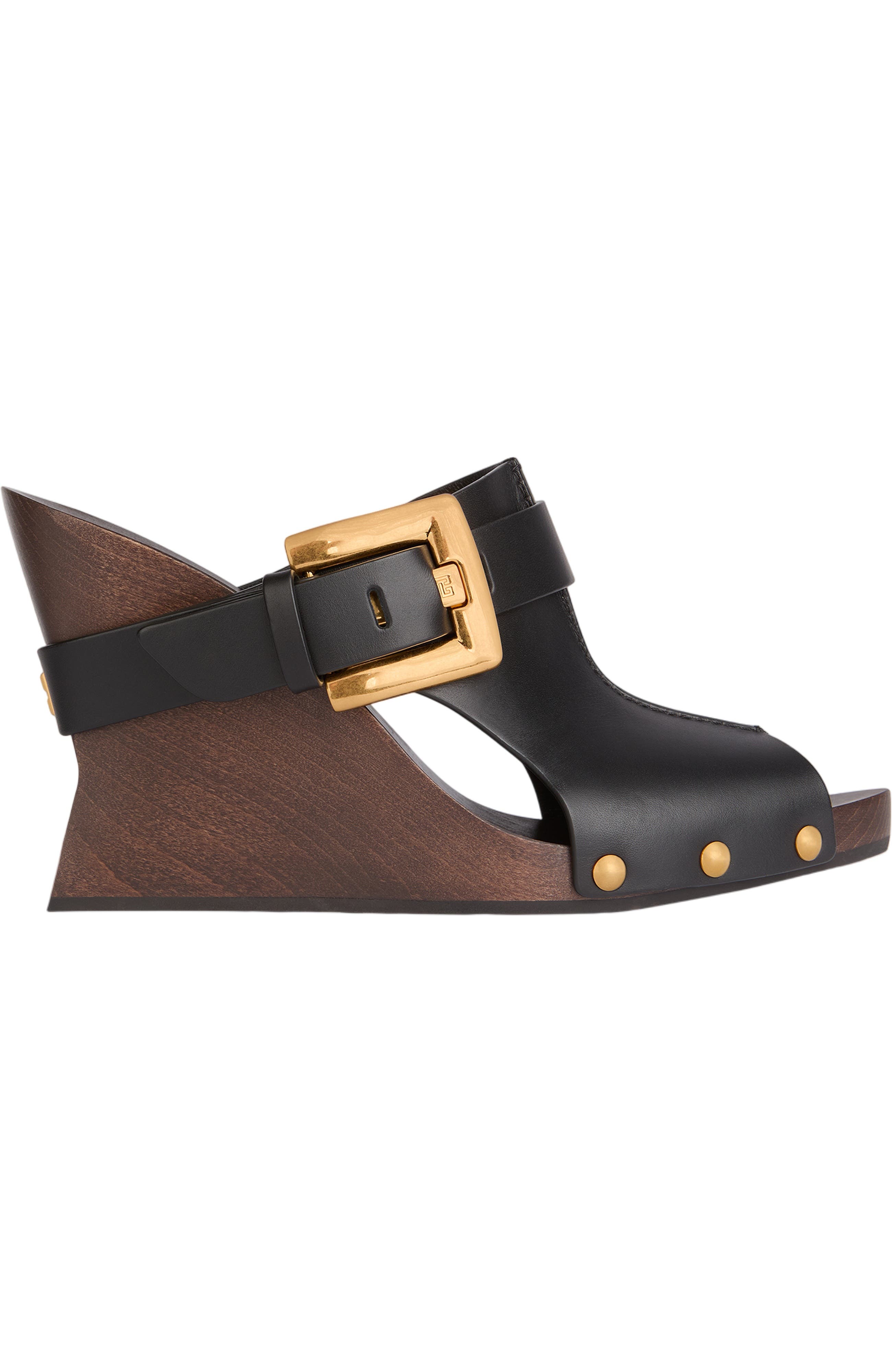 Balmain Anthem Wedge smooth leather mules, Alternate, color, 