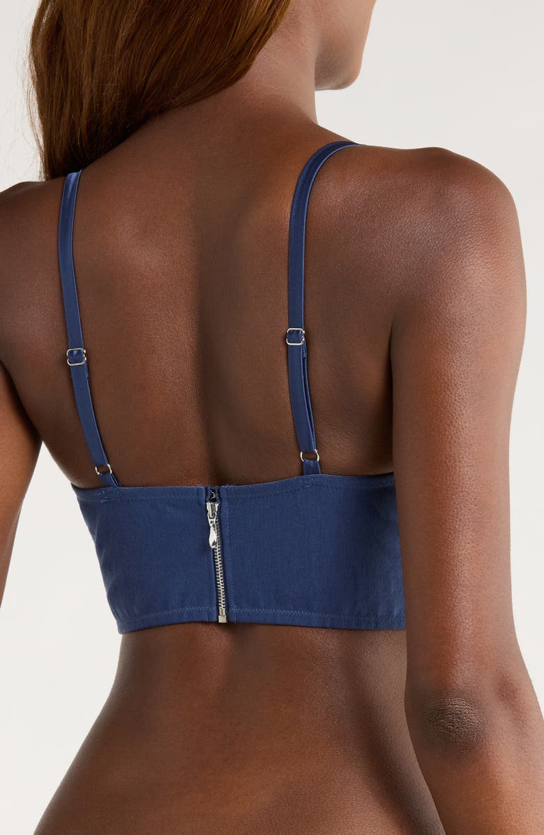 Fleur Du Mal Lily Embroidered Underwire Plunge Longline Demi Bra, Alternate, color, Spring Denim