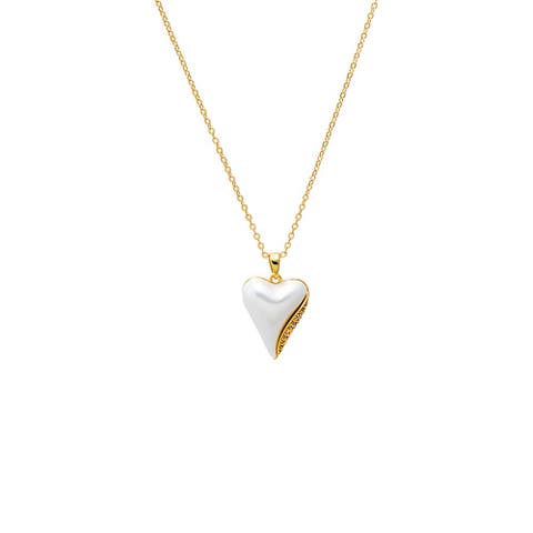 Pearly Gold Bubble Elongated Heart Necklace