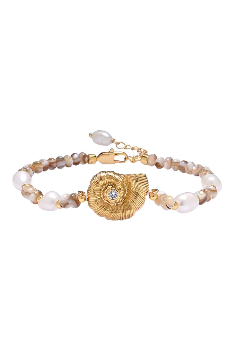 Naya Shell Pendant Freshwater Pearl Beaded Bracelet, Main, color, GOLD