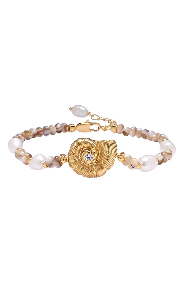 EYE CANDY LOS ANGELES Naya Shell Pendant Freshwater Pearl Beaded Bracelet, Main, color, Gold