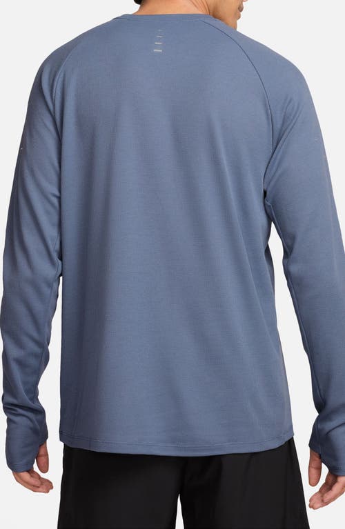 Nike Stride Dri-fit Long Sleeve Waffle Crewneck Running Short In Blue