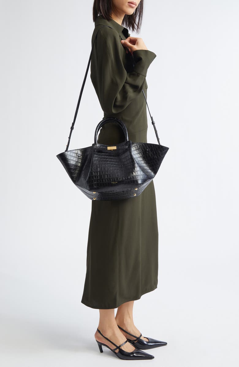 DeMellier New York Leather East/West Midi Tote, Alternate, color, Black Croc Effect