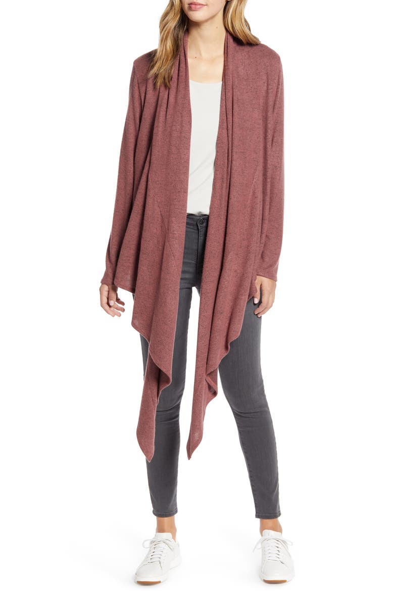 Drape Tie Front Cardigan, Alternate, color, RAISIN