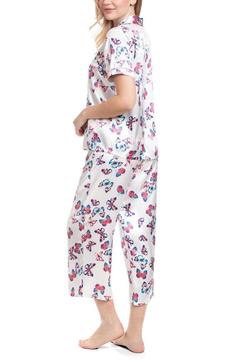 In Bloom by Jonquil Amber Butterfly Satin Crop Pajamas, Alternate, color, Ivory