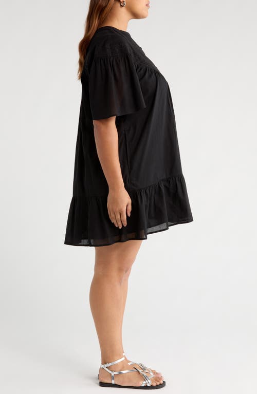 Treasure & Bond Lace Yoke Cotton Shift Dress In Black