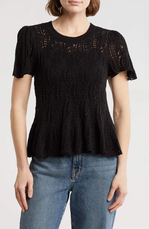 Openwork Peplum Top