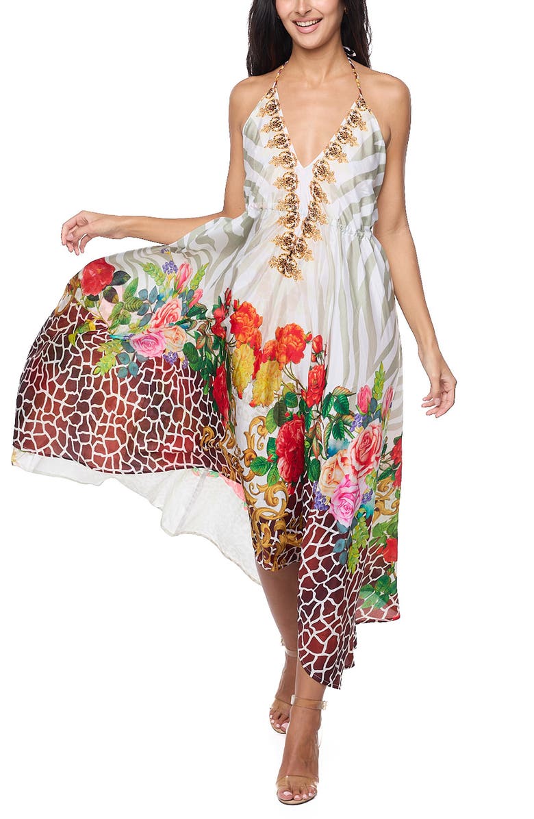 RANEES Print Sundress, Main, color, White