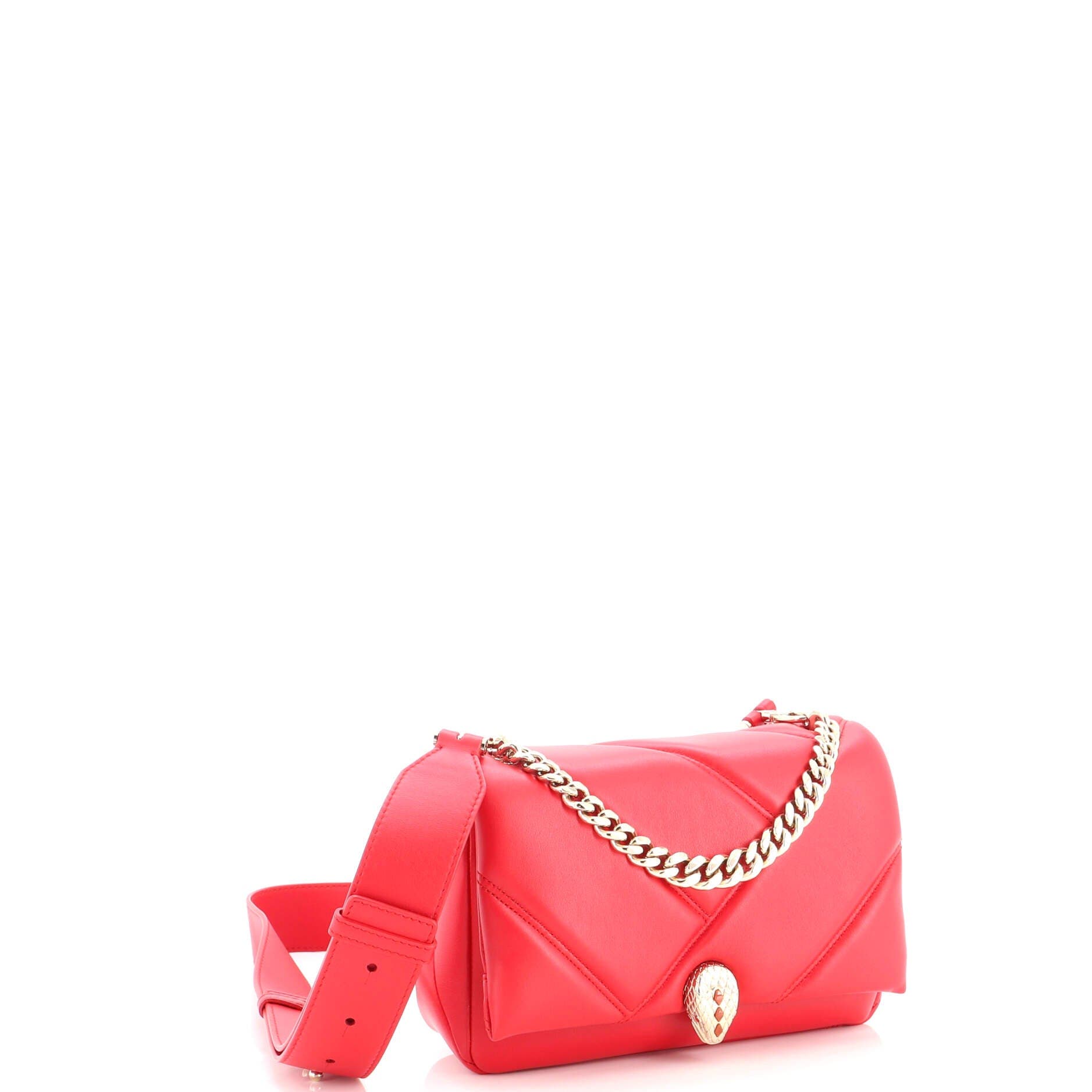 Serpenti Cabochon Messenger Bag Diagonal Quilted Leather Small, Alternate, color, Red