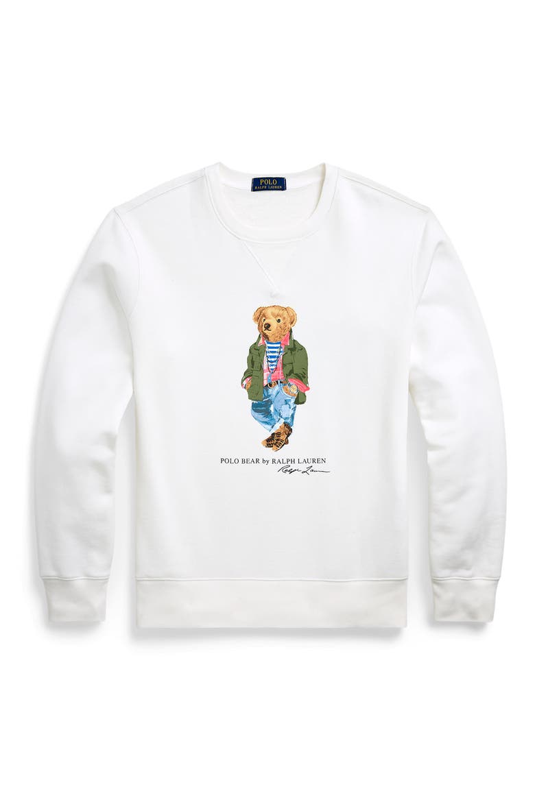 Polo Bear Fleece Graphic Sweatshirt, Alternate, color, WHITE EXPLORER BEAR