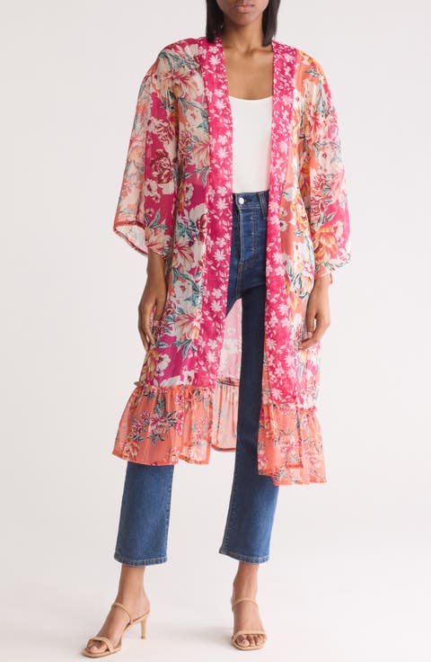 Mixed Print Colorblock Duster