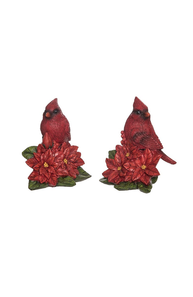 Transpac Resin Cardinal and Poinsettia Figurine Set of Two Christmas Decor, Main, color, Red