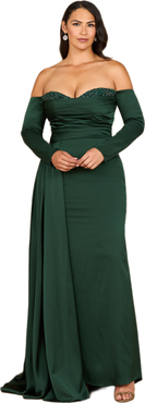 LARA New York Off Shoulder Satin Dress with Beaded Details