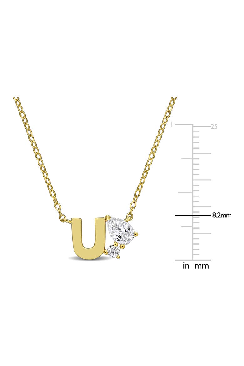 Initial Lab Created White Sapphire Pendant Necklace, Alternate, color, YELLOW GOLD U