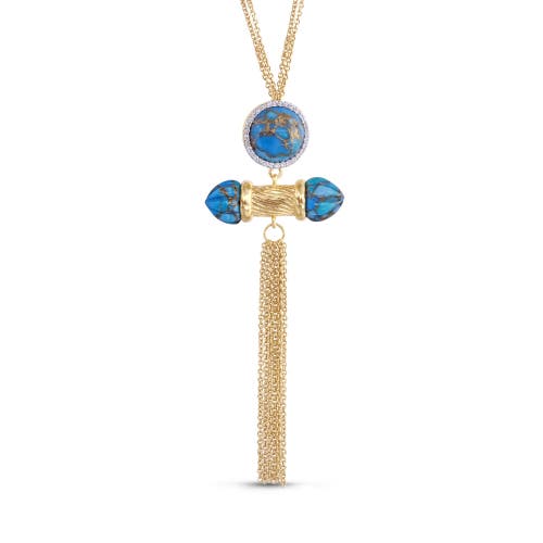 Luvmyjewelry Sunkissed Design Yellow Gold Plated Silver Turquoise Gemstone Diamond Fringe Necklace In 14kt Gold Vermeil On Sterling