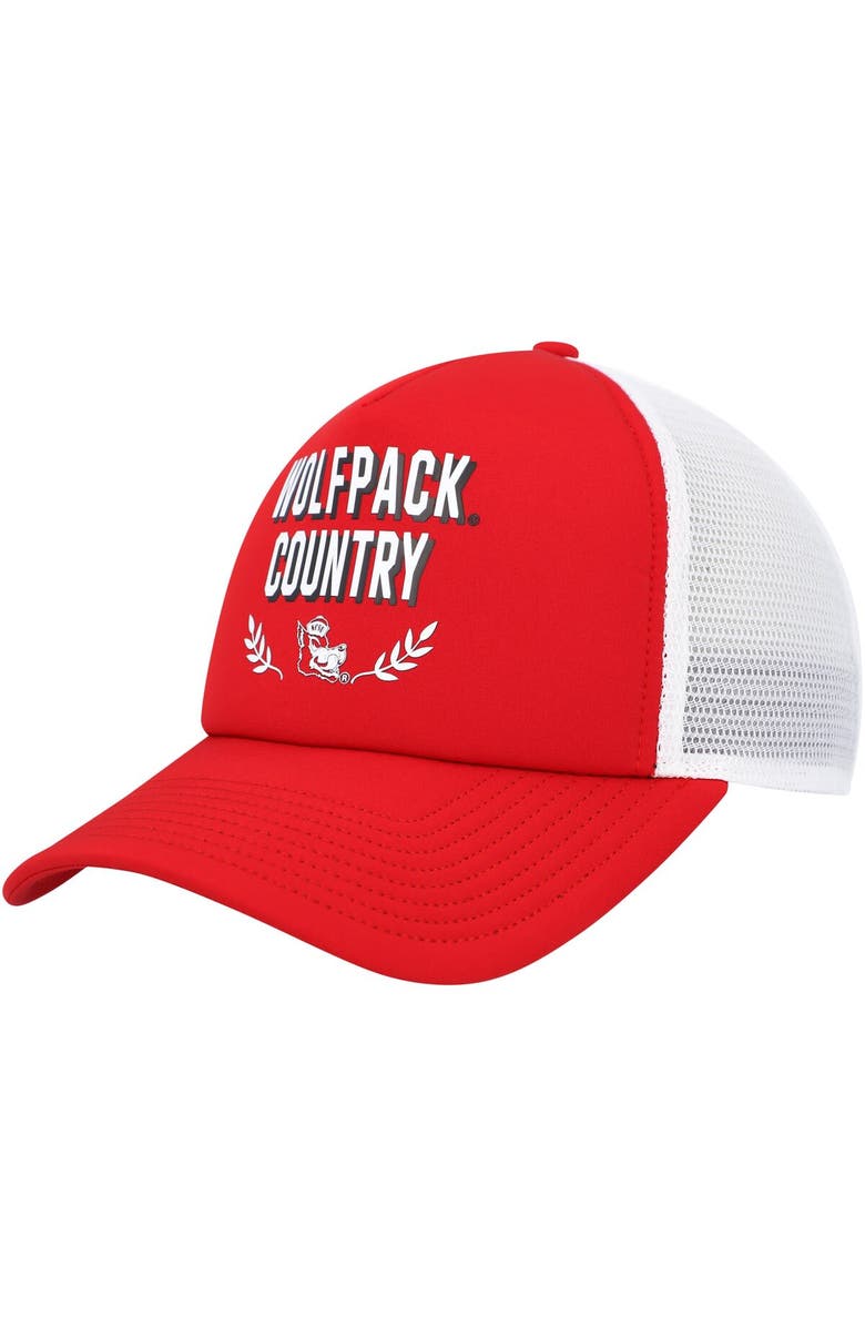 adidas Men's adidas Red NC State Wolfpack Phrase Foam Front Trucker Adjustable Hat, Alternate, color, Red