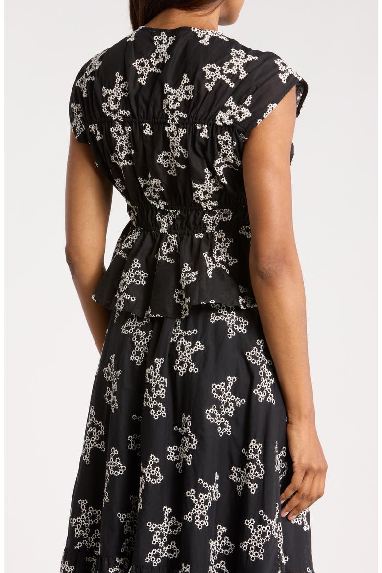 Floral Embroidered Sleeveless Cotton Voile Peplum Top, Alternate, color, BLACK FLORAL AOP