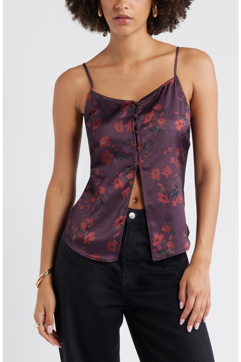 Open Edit Split Front Satin Button-Up Camisole (Women) | Nordstromrack