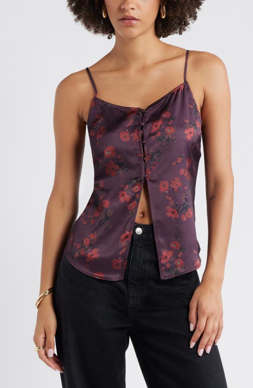 Open Edit Split Front Satin Button-up Camisole In Blue