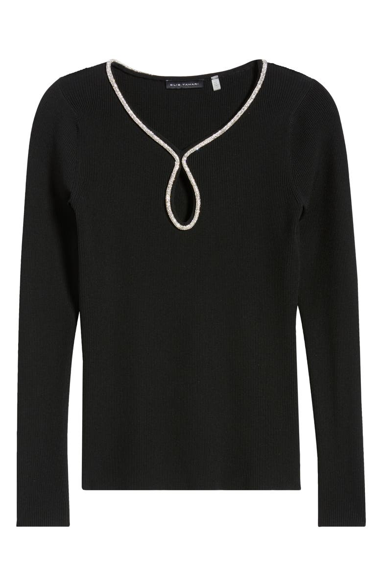 Elie Tahari The Alana Rhinestone Neck Sweater, Alternate, color, Noir