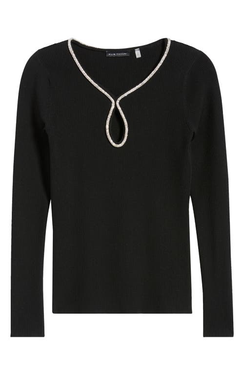 Elie Tahari The Alana Rhinestone Neck Sweater In Black