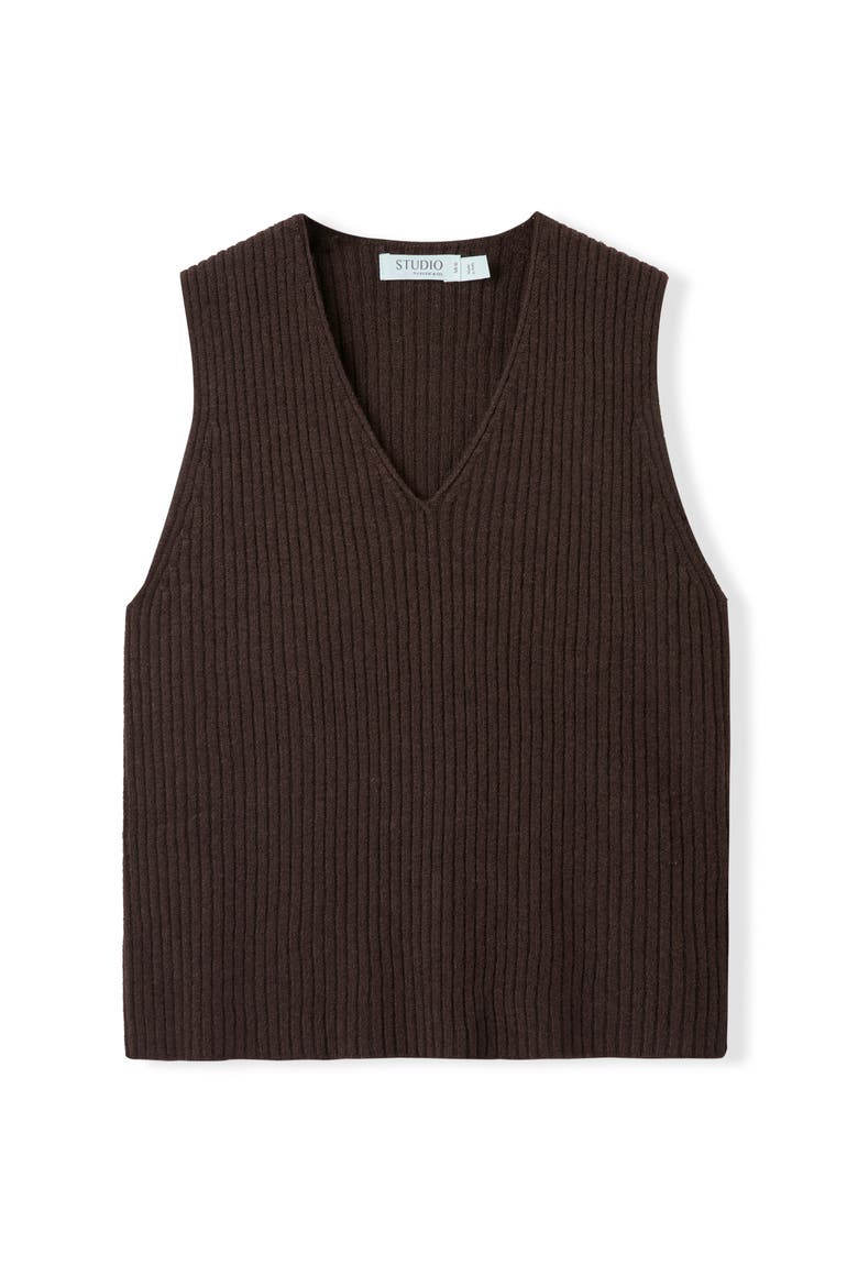 Ribbed V-Neck Tank Top, Alternate, color, Chocolate