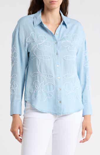 Nicole Miller Floral Embroidered Button-Up Shirt