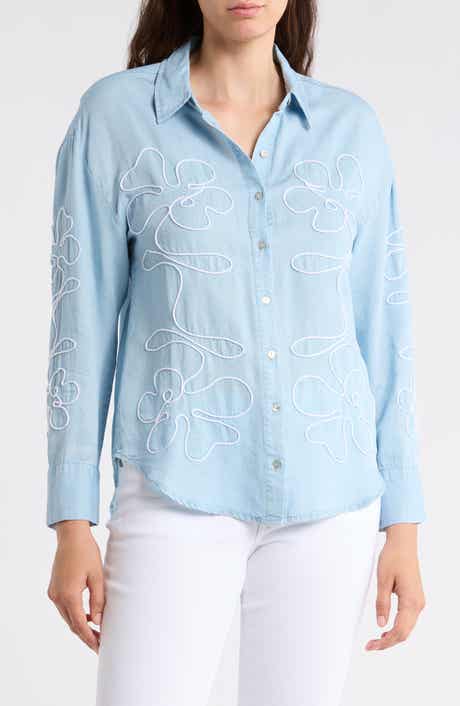 Nicole Miller Floral Embroidered Button-Up Shirt