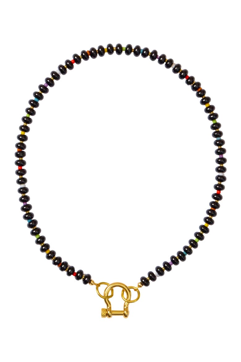 Milo Gender Inclusive Rainbow Spacer Bead Onyx Necklace, Main, color, Black / Rainbow