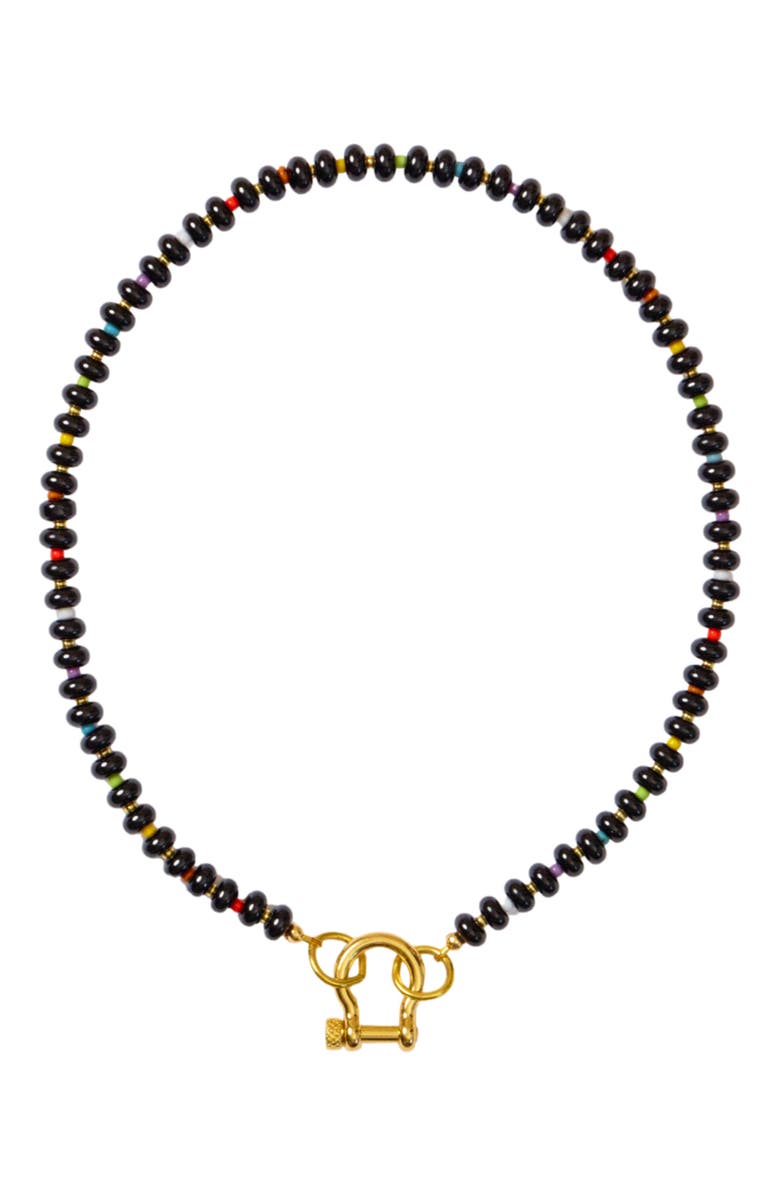 SHOP SPICY DAN Milo Gender Inclusive Rainbow Spacer Bead Onyx Necklace, Main, color, Black / Rainbow