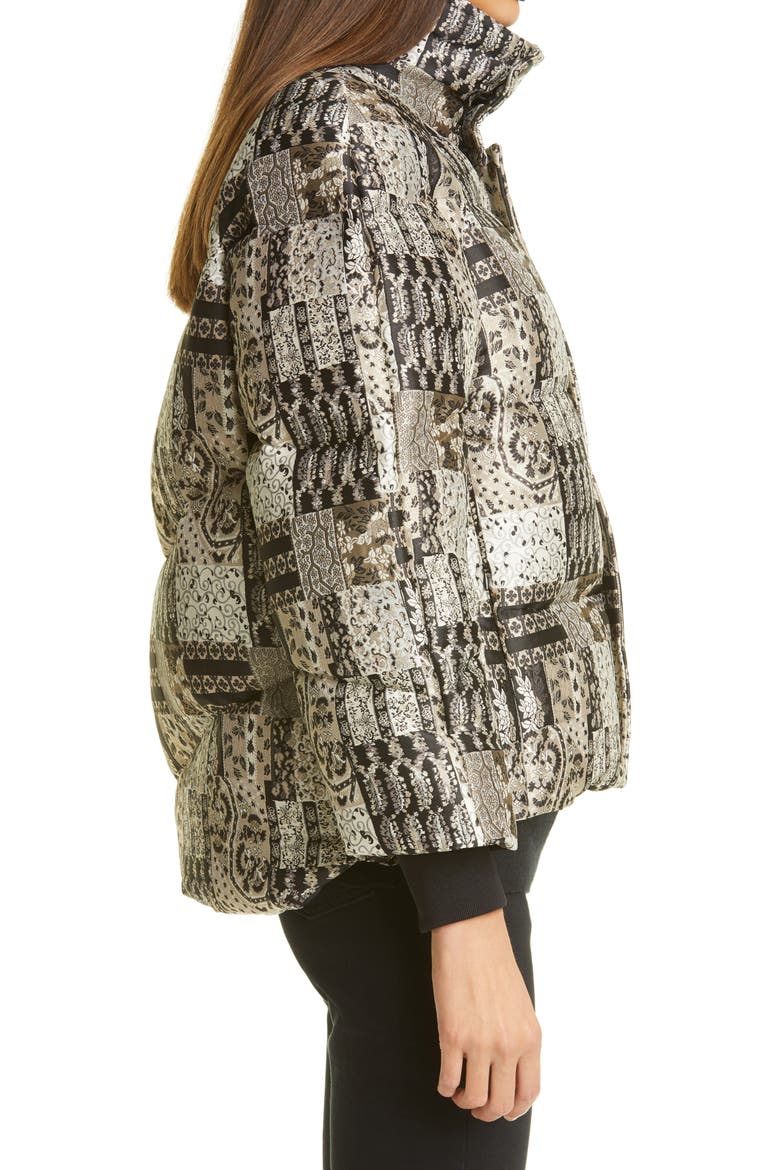 Jacquard Down Puffer Coat, Alternate, color, WHITE