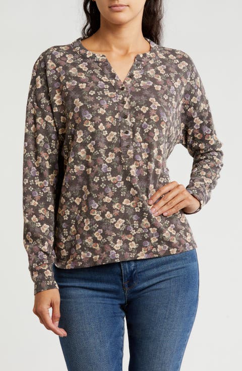Floral Long Sleeve Thermal Henley