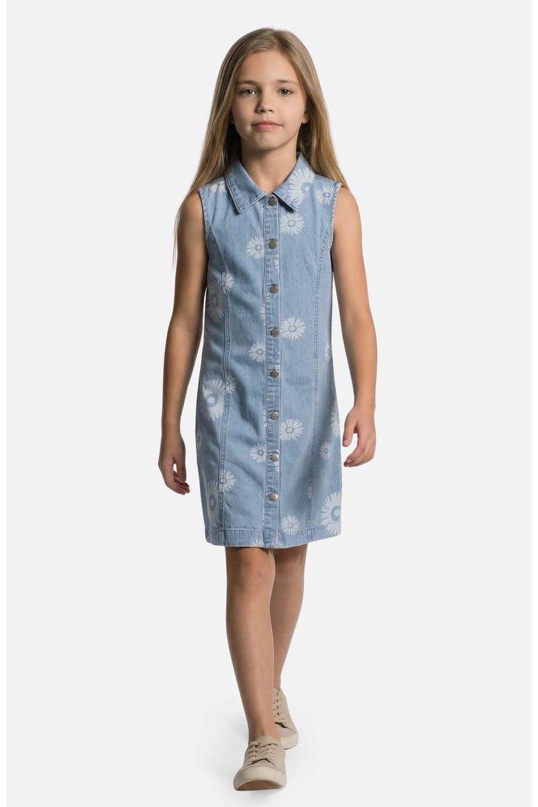 Kids' Hibiscus Print Denim Dress, Alternate, color, LIGHT WASH