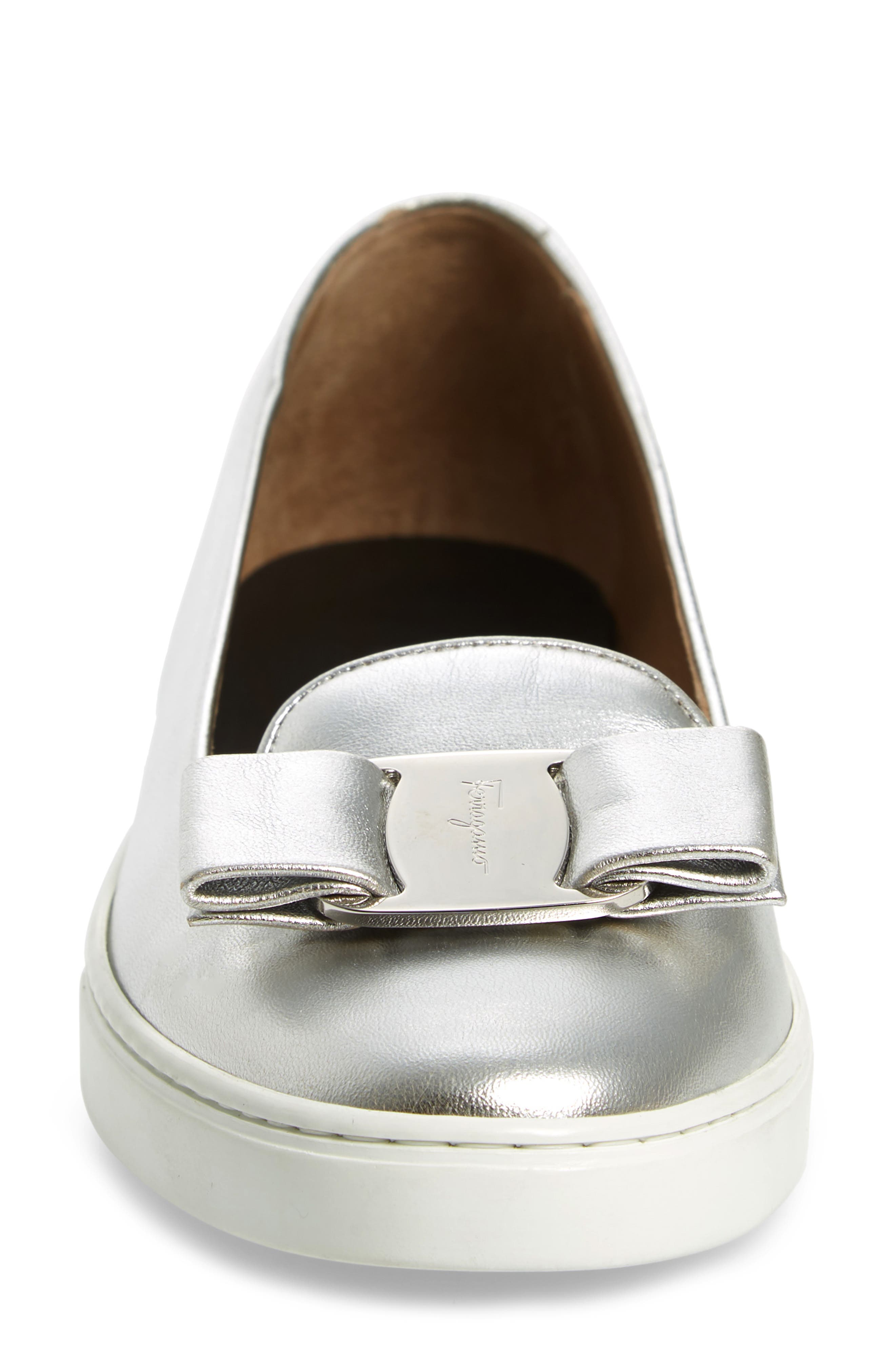 Salvatore Ferragomo Novello Bow Sneaker, Alternate, color, SILVER