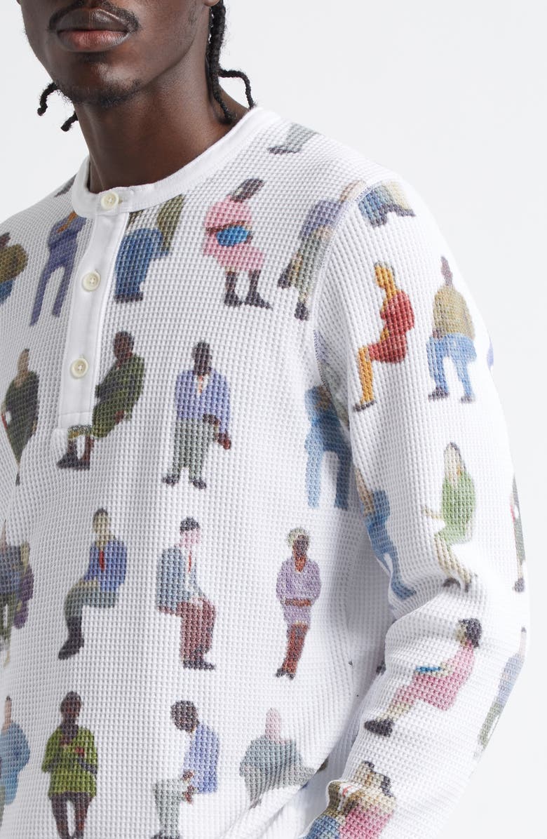JW Anderson People Print Waffle Knit Cotton Henley Top, Alternate, color,