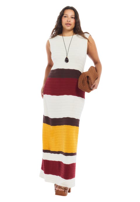 Colorblock Crochet Knit Maxi Dress (plus)
