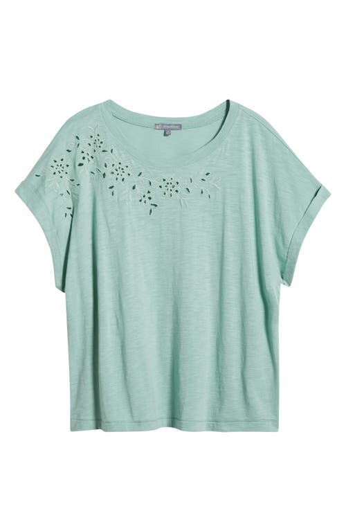 Wit & Wisdom Embroidered Eyelet Cap Sleeve T-shirt In Vintage Jade