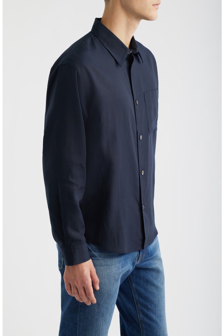 Solid Button-Up Shirt, Alternate, color, DARK NAVY